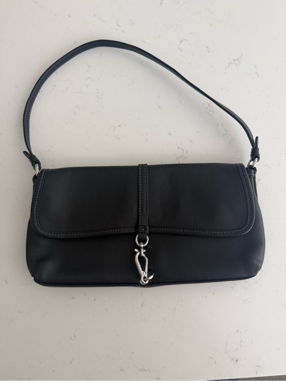 Coach Hamptonโs Black Shoulder Bag with Silver Hardware
